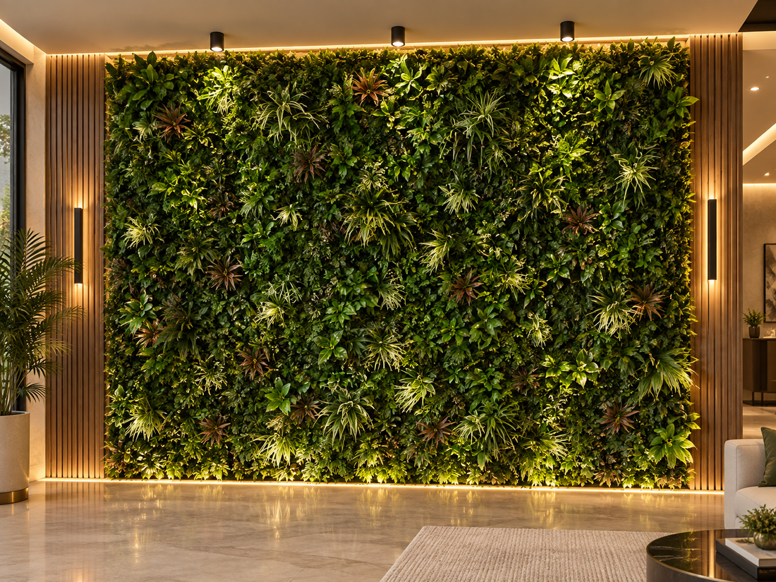 A Premium Artificial Green Wall Set up in a Living Room Space in Kuwaiti Villa 